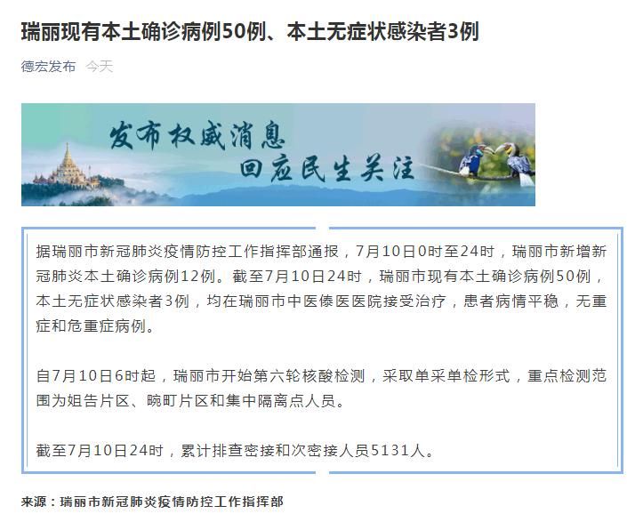 瑞丽新增6例确诊23例无症状/瑞丽新增23例无症状感染者 瑞丽新增6例确诊23例无症状/瑞丽新增23例无症状感染者