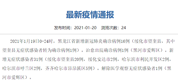 黑龙江新增16例(黑龙江新增16例病例)