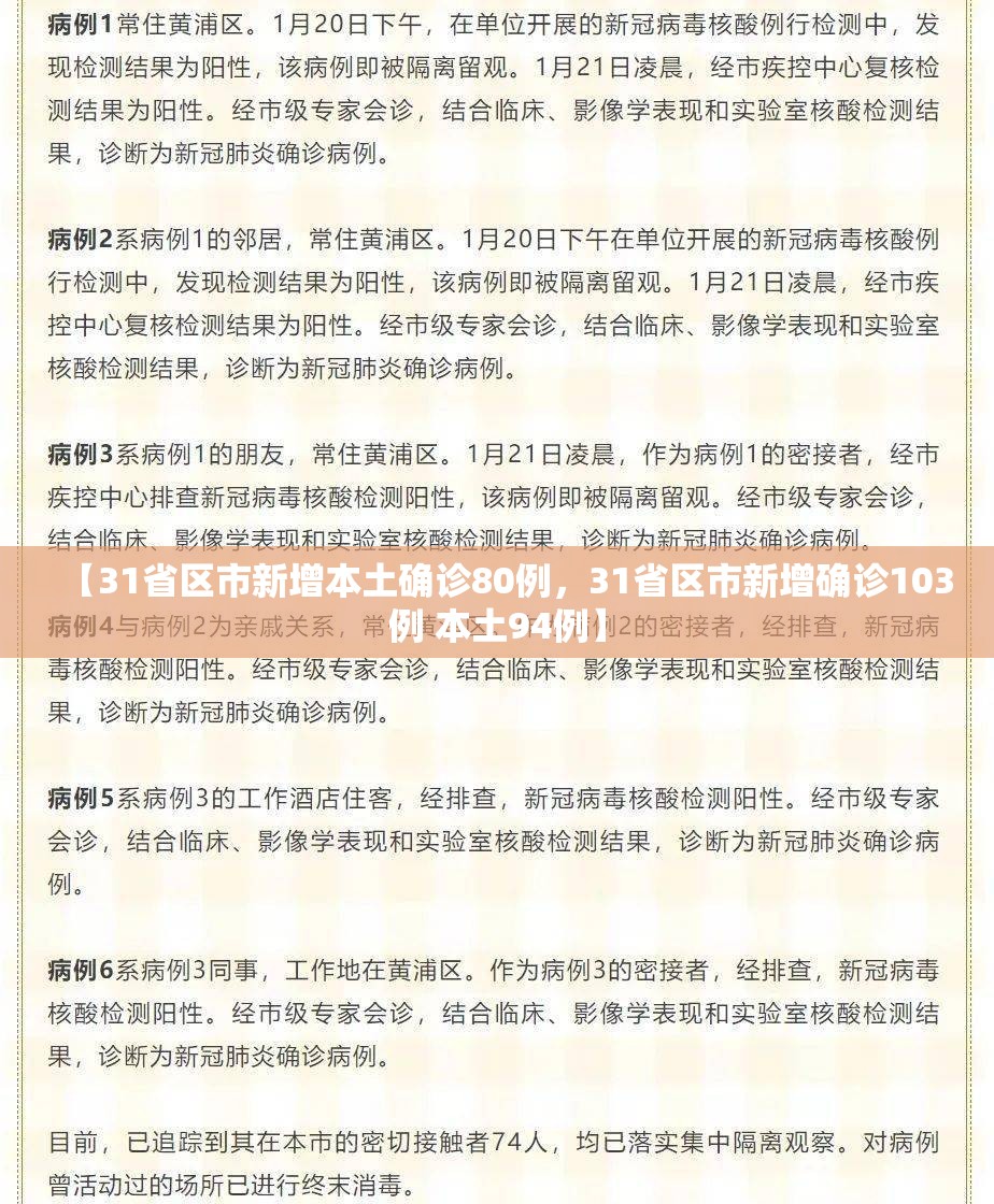【31省区市新增本土确诊80例,31省区市新增确诊103例 本土94例】 【31省区市新增本土确诊80例,31省区市新增确诊103例 本土94例】