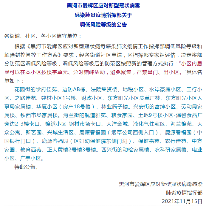 【黑河一地调为高风险，黑河什么风险】