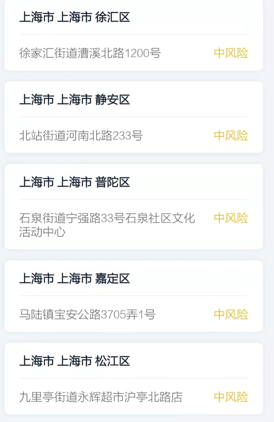 上海新增5个中风险地区(上海再有2地升为中风险)