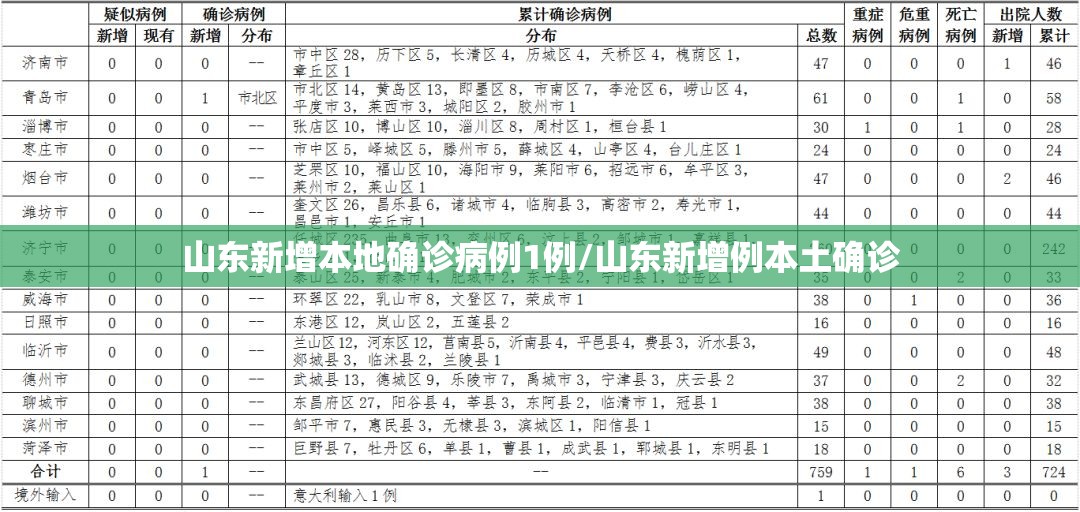 山东新增本地确诊病例1例/山东新增例本土确诊