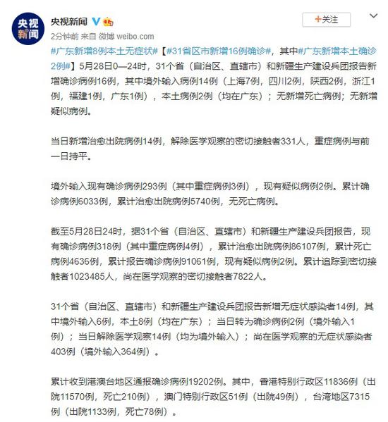 31省增29例本土确诊/31省本土新增确诊病例
