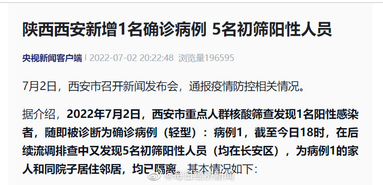 西安新增5例初筛阳性/西安新增疑似病例