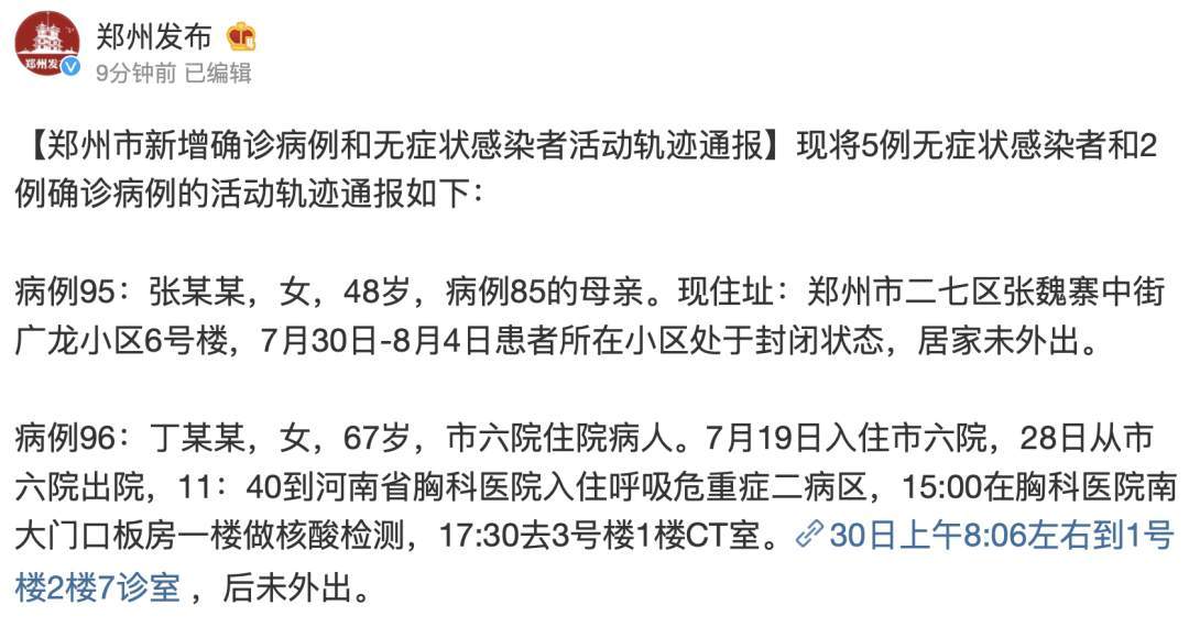 郑州现多例疑似病例/郑州疑似病例行动轨迹
