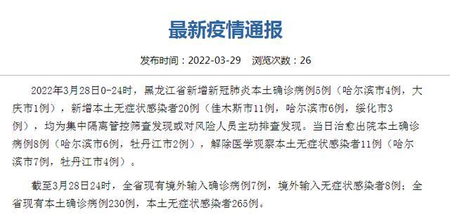 【黑龙江新增5例病例,黑龙江新增5例病例详情】 【黑龙江新增5例病例,黑龙江新增5例病例详情】